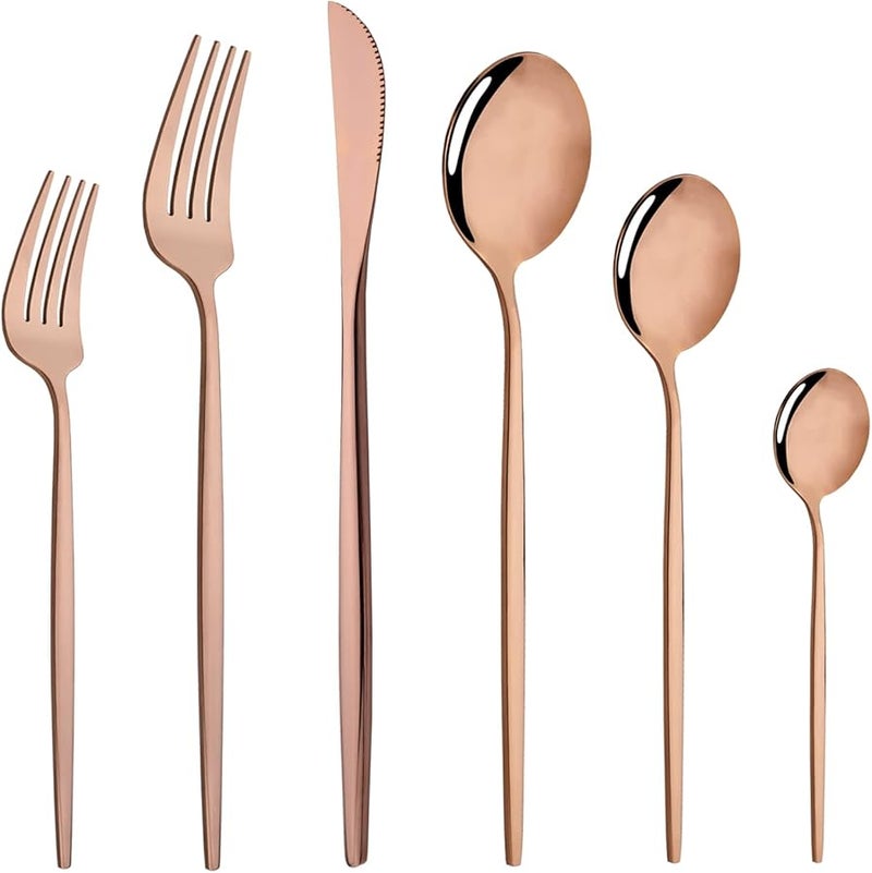 24 Piece Rose Gold Stainless Steel Flatware Set Service For 4 Dishwasher Safe - Image 1